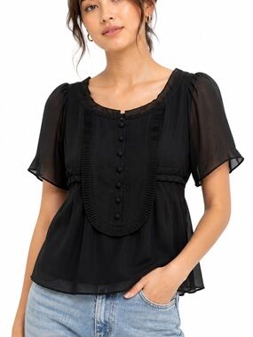 Vertigo Paris Black Flowy Polychiffron Blouse Classic Dark Whimsy Goth Mesh